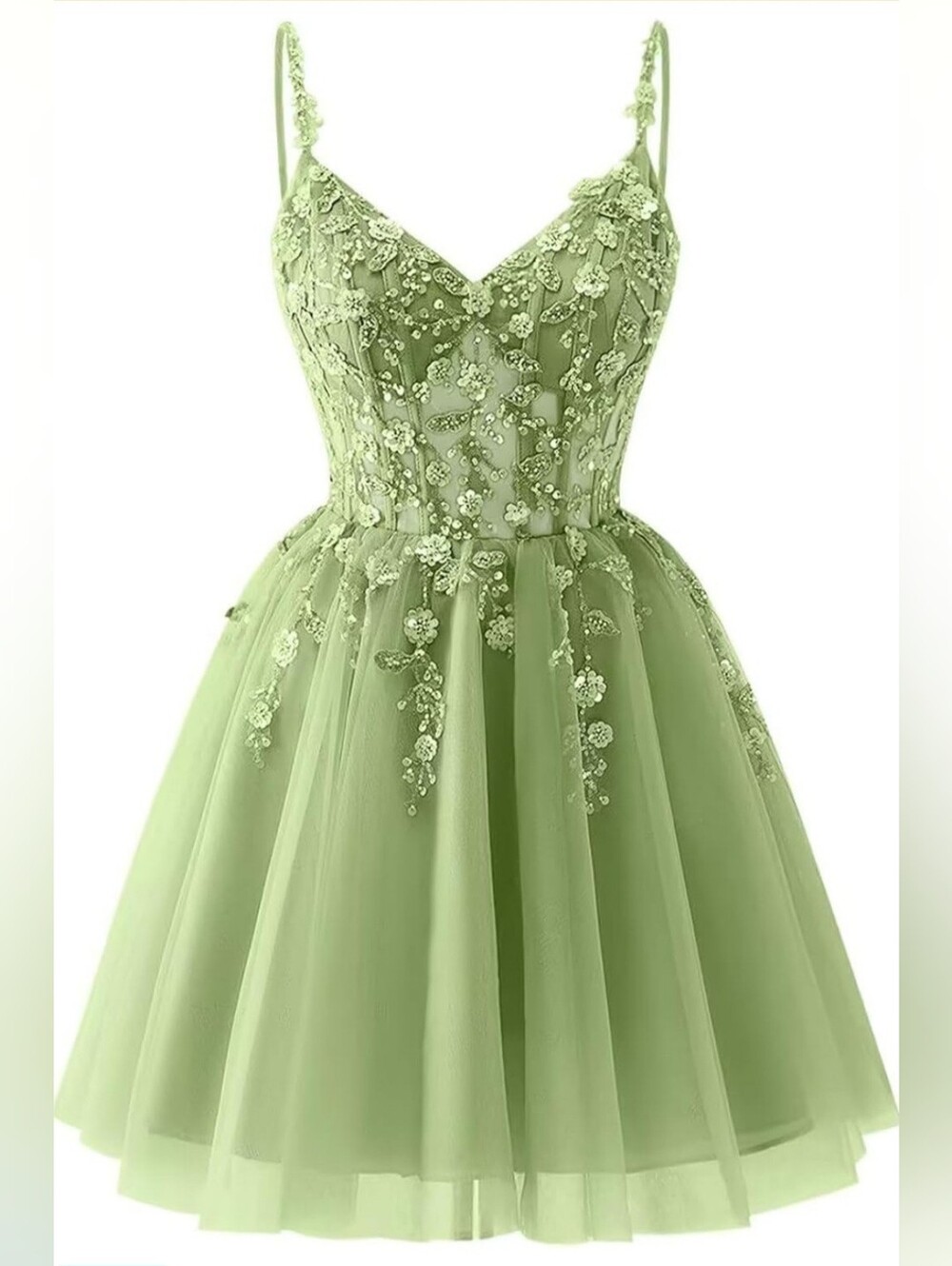Green Sage  Floral Lace Tulle Party Dress for TEENS